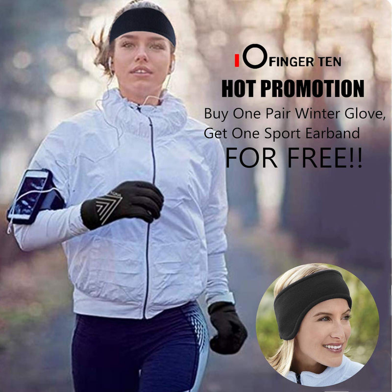 Winter Gloves Men Women Running Cycling Warm Touch Screen with Free Earband Pack Black X-Large - BeesActive Australia