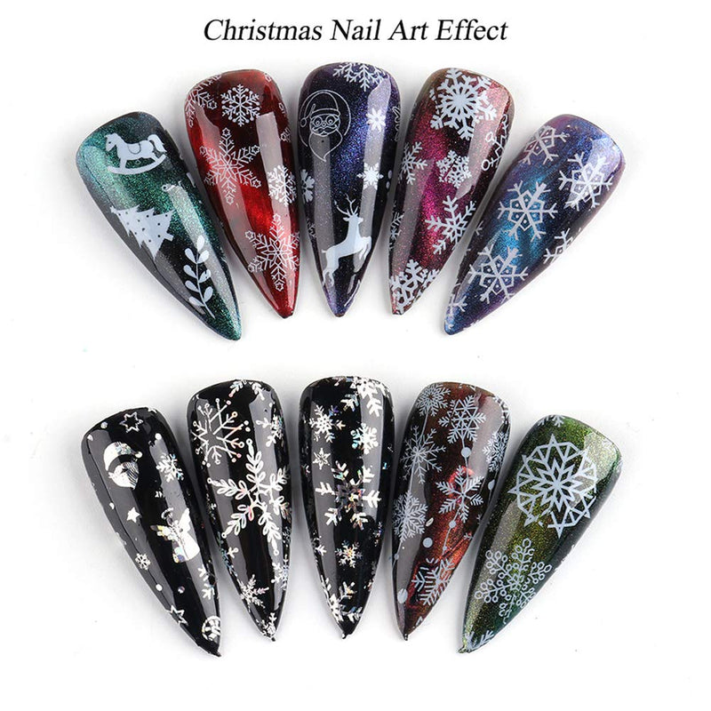 Winter Snowflake Nail Foil Transfers Stickers 10 Sheets Laser Flash Snowflake Snowmen Santa Christmas Tree Elk Nail Art Sticker Decals for New Year Party Supplies Manicure Tips Wraps Decoration - BeesActive Australia