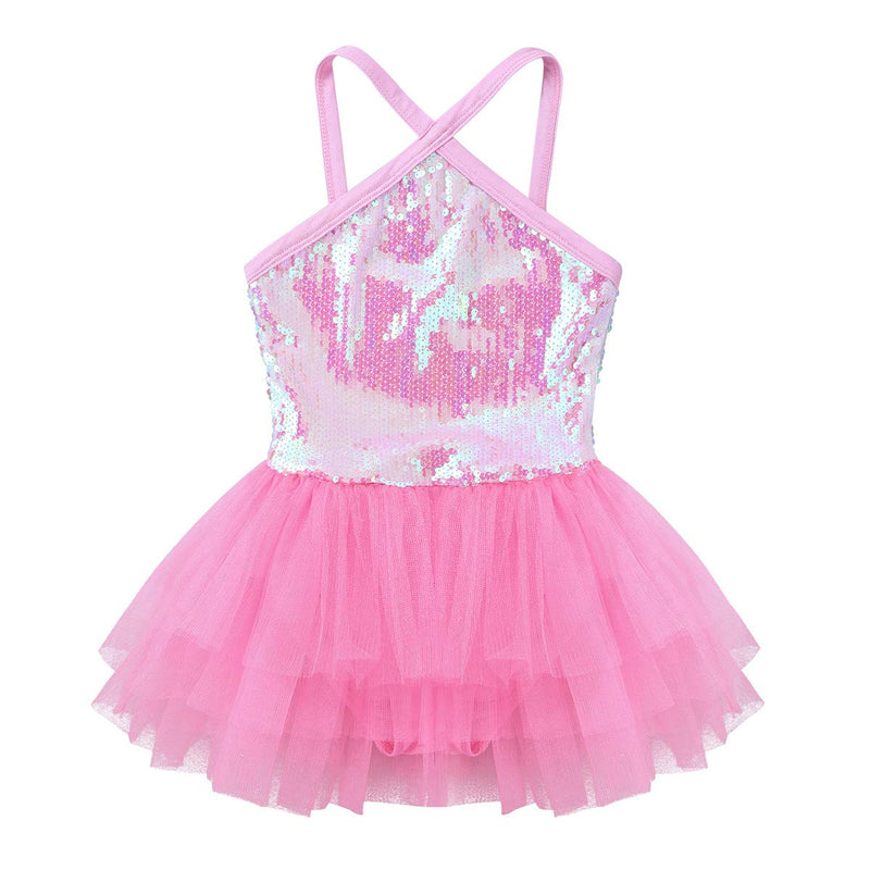 [AUSTRALIA] - TiaoBug Girls Shiny Strap Sleeveless Leotard for Kids Dance Ballet Tutu Dress Princess Ballerina Fancy Party Dress up Costume Pink 8 / 10 