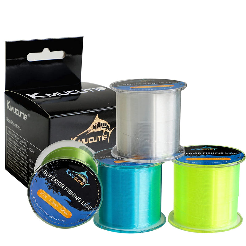Kmucutie Fishing Line, Monofilament Fishing Line 300 Yds Ultimate Strength, Shock Absorber, Suspend in Water, Knot Friendly - Mono Fishing Line 10-40LB, blue 25LB/0.43MM/300YDS - BeesActive Australia