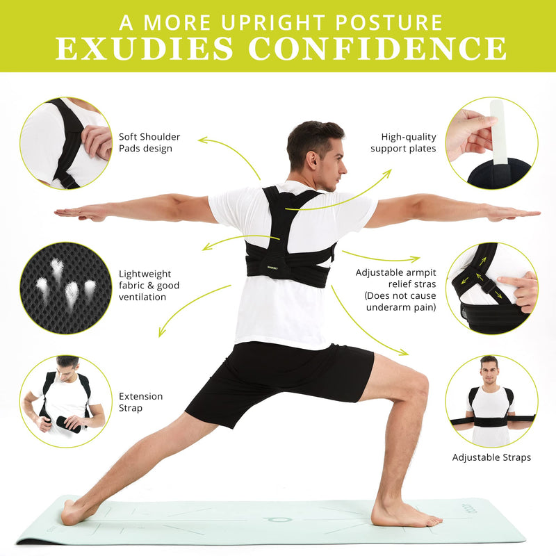 Posture Corrector for Men and Women, Adjustable Upper Back Brace, Muscle Memory Support Straightener, Providing Pain Relief from Neck, Shoulder, and Upper and Lower Back, Large-X Large(37''-47'') - BeesActive Australia