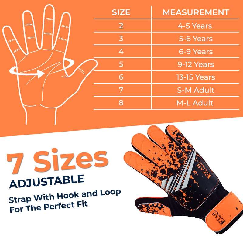 EFAH SPORTS Soccer Goalkeeper Gloves for Kids Boys Children Youth Football Goalie Gloves with Strong Grips Size 4 suitable for 6 to 9 years old Orange - BeesActive Australia
