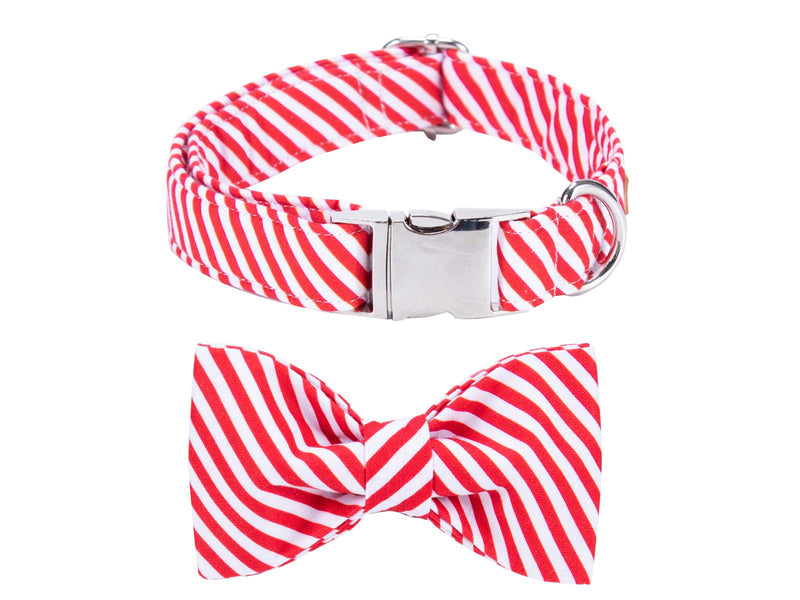 Lionet Paws Christmas Dog Collar with Bowtie Durable Adjustable Handmade Comfortable Bow Tie Dog Collar Cat Collar with Metal Buckle,Party,Festival,Holiday Style Girl Boy Gift Large (Pack of 1) Red&White Stripe - BeesActive Australia