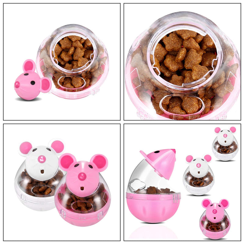 PORTOWN 4 Pcs Cat Food Ball Dispenser, Small Cat Food Balls Slow Feeder Mice Shaped Tumbler Cat Food Toy Cat Treat Toy Feeder Toy for Interactive Training(Pink,White) - BeesActive Australia