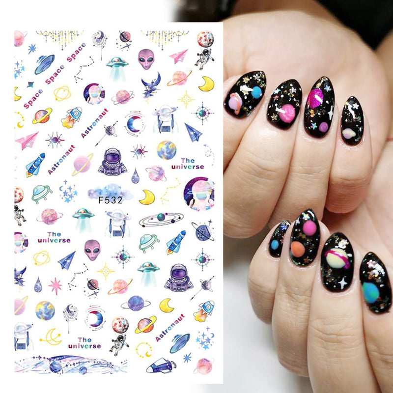 5 Sheets Nail Art Stickers for Kids and Girl, Self adhesive DIY Vast Starry Sky Spaceship Moon Nail Decals Nail Art Supplies, Nail Art Stickers for Nails Design Manicure Tips Decorations - BeesActive Australia