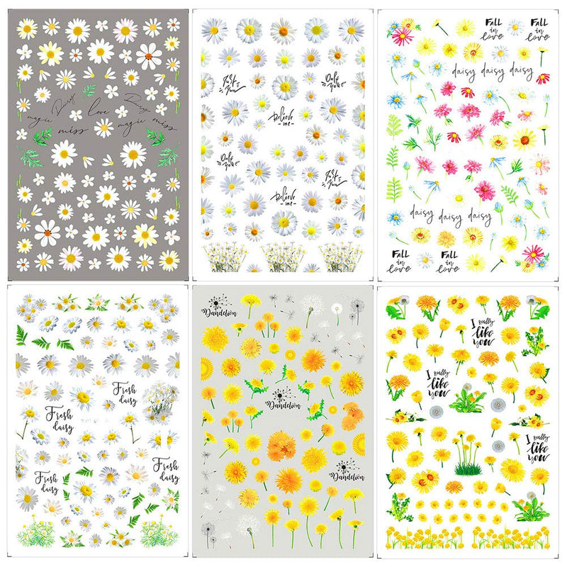 Flowers Nail Art Stickers Decals Nail Supplies 12 Sheets Sunflower Daisy Nail Sticker for Design Decoration Sunflower 3D Self-Adhesive Decals for Nail Manicure Design - BeesActive Australia