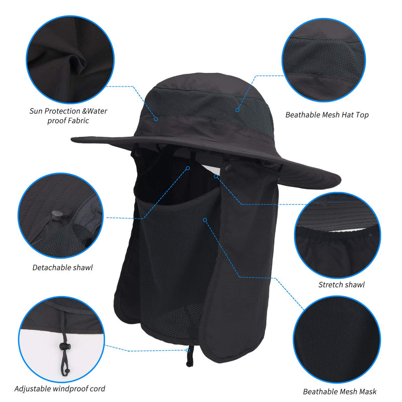 [AUSTRALIA] - ASY Outdoor Sun Hat UPF 50 Protection Waterproof Fishing Cap Face Cover Summer Neck Flap Hat D.grey 