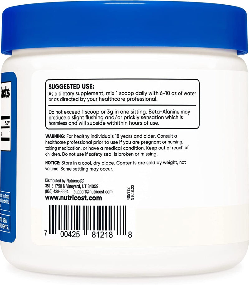 Nutricost Beta Alanine Powder 300 Grams (10.6oz) - 3 Grams Per Serving 10.6 Ounce (Pack of 1) - BeesActive Australia
