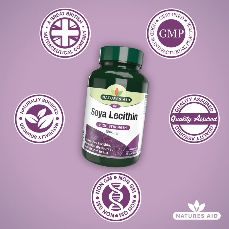 Natures Aid Lecithin, 1200 mg, 90 Softgels (Produced from Naturally Sourced, Non-GM Soya Beans, Source of Phospholipids, Made in the UK) - BeesActive Australia