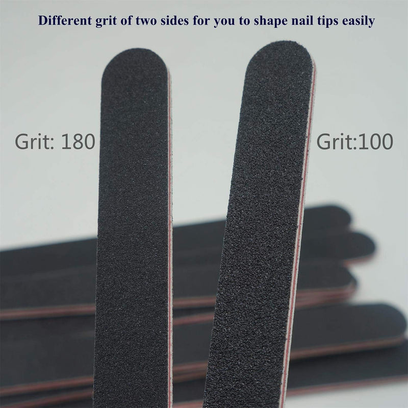 Nail File 10 PCS Professional Double Sided 100/180 Grit Nail Files Emery Board Black Manicure Pedicure Tool and Nail Buffering Files - BeesActive Australia