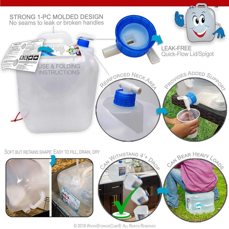 WaterStorageCube BPA Free Collapsible Water Container with Spigot, Camping Water Storage Carrier Jug for Outdoors Hiking Backpack & Survival Kit, Foldable Portable Water Canteen 1.3/2.6/5.3 Gallon 5.3 Gallon 1-Pack 5.3 Gal - BeesActive Australia