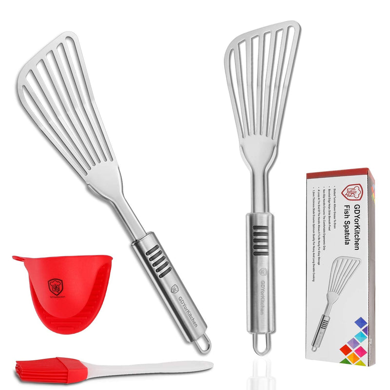 Premium Fish Spatula - Rust-Resistant Stainless Steel, Non-Slip Handle, Ideal for Grilling, Frying, Turning and Flipping Fish, Meat, Eggs, and More - Ergonomic Design for Perfect Results - Set of 2 - BeesActive Australia