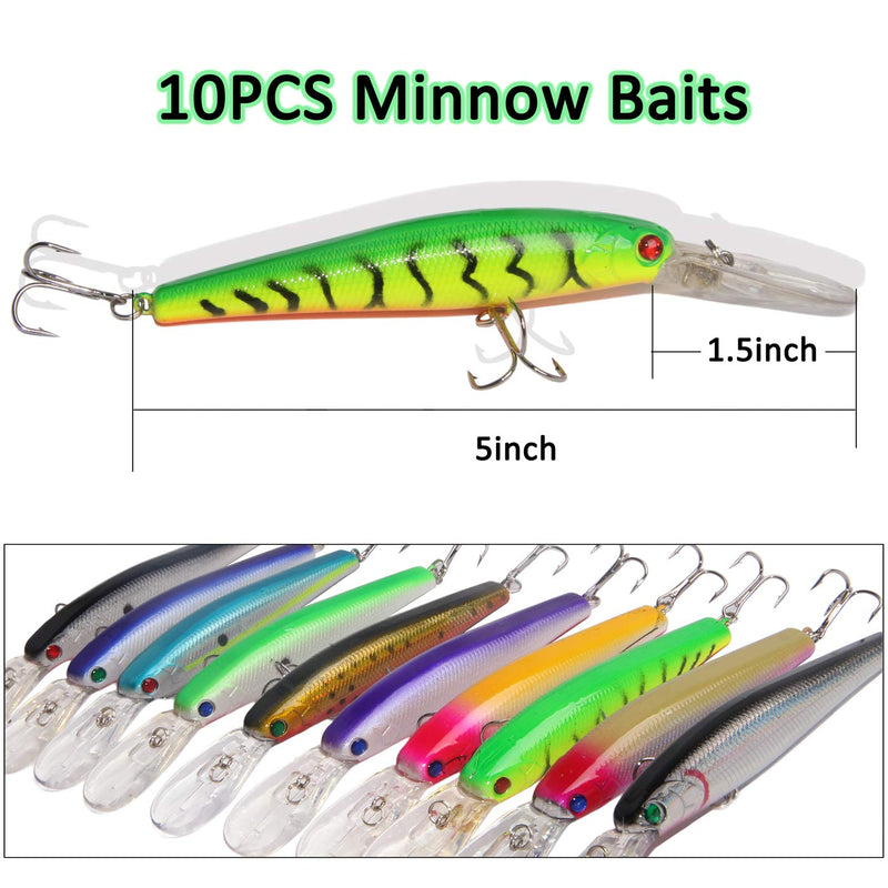 [AUSTRALIA] - JSHANMEI 10pcs Hard Minnow Fishing Lures Bait Life-Like Swimbait Bass Crankbait for Pikes/Trout/Walleye/Redfish Tackle with 3D Fishing Eyes Strong Treble Hooks 