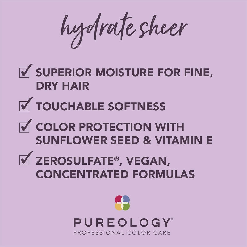 Pureology | Hydrate Sheer | Moisturising Shampoo | For Fine, Colour Treated Hair | Vegan Shampoo + Conditioner 266ml - BeesActive Australia