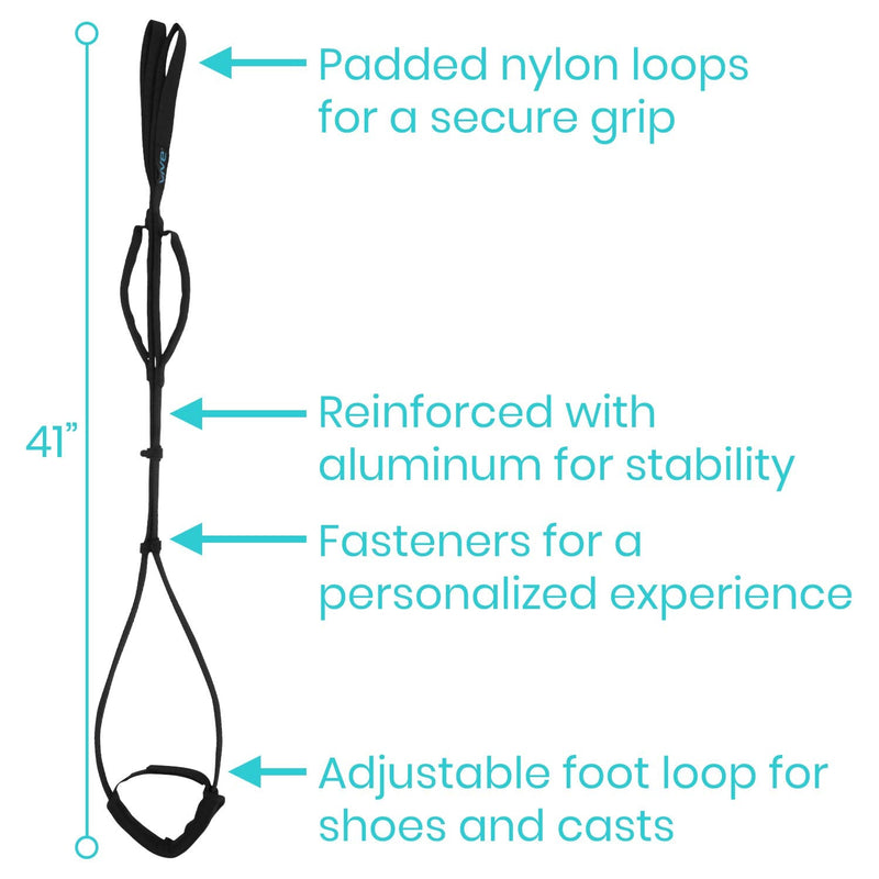 Vive Leg Lifter, Proflex Strap - Assist with Nylon Webbing for Recovery, Stretching - Feet Loop with Hand Grips - Lift and Stretch Foot, Calf - Rigid for Elderly, Handicapped, Injury, Car and Bed Black - BeesActive Australia