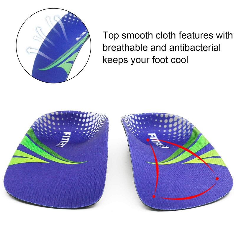 RooRuns Orthotic Insoles, 3/4 High Arch Support Shoe Inserts Insoles for Flat Feet, Plantar Fasciitis, Foot Arch, Feet Fatigue - Heel Cushion for Men, Woman, Medium (6-9.5 UK), Deep Blue Medium (6-9.5 UK) - BeesActive Australia