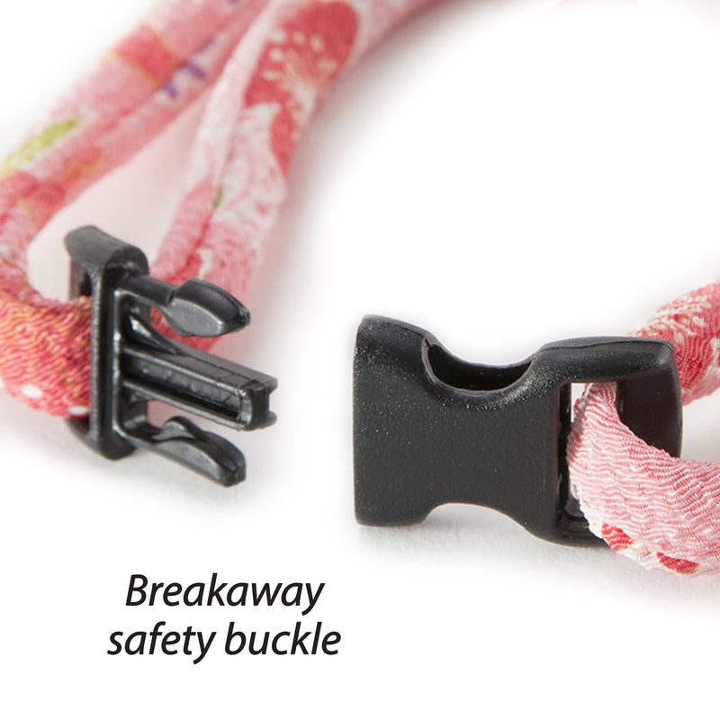 Necoichi Chirimen Cat Collar with Clover Bell, Handcrafted in Japan, 1 Size fits All Pastel Pink - BeesActive Australia