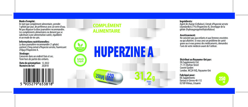 Huperzine A 250 mcg 120 Vegan Capsules, 3rd Party lab Tested, High Strength Supplement, Gluten and GMO Free - BeesActive Australia