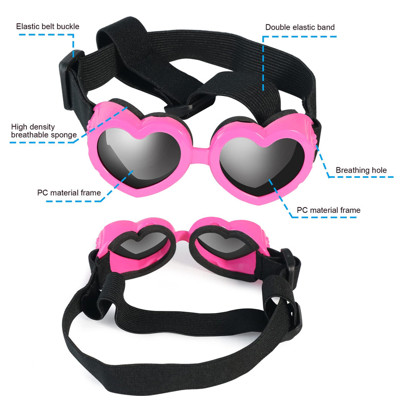IKUSO Dog Sunglasses Small Breed,UV Protection Dog Sunglasses with Adjustable Strap, Heart Dog Goggles for Waterproof Windproof Anti-Fog Eye Protection,Beach Accessories for Puppy,doggles pink - BeesActive Australia