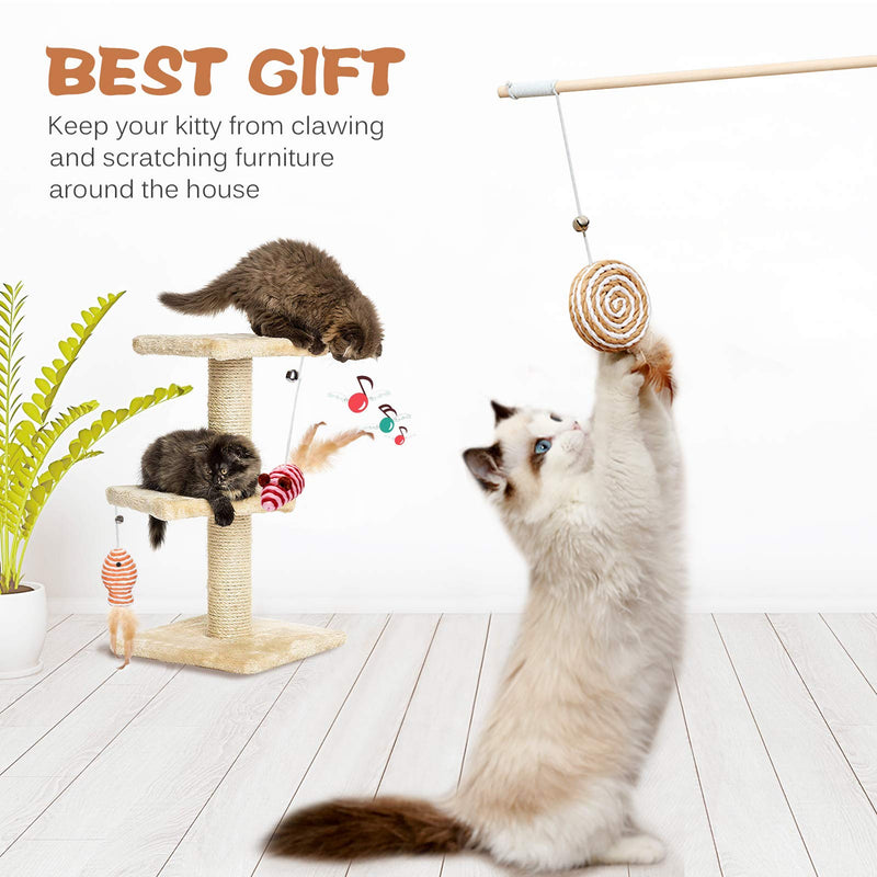 Cat Toys for Indoor Cats, 3pcs 16 Inch Natural Wood Cat Teaser Wand Toy with Teaser Refills for Cat Kitten Having Fun Exerciser Playing, Bonus 5pcs Catnip Sticks for Cat Teeth Cleaning Sisal - BeesActive Australia