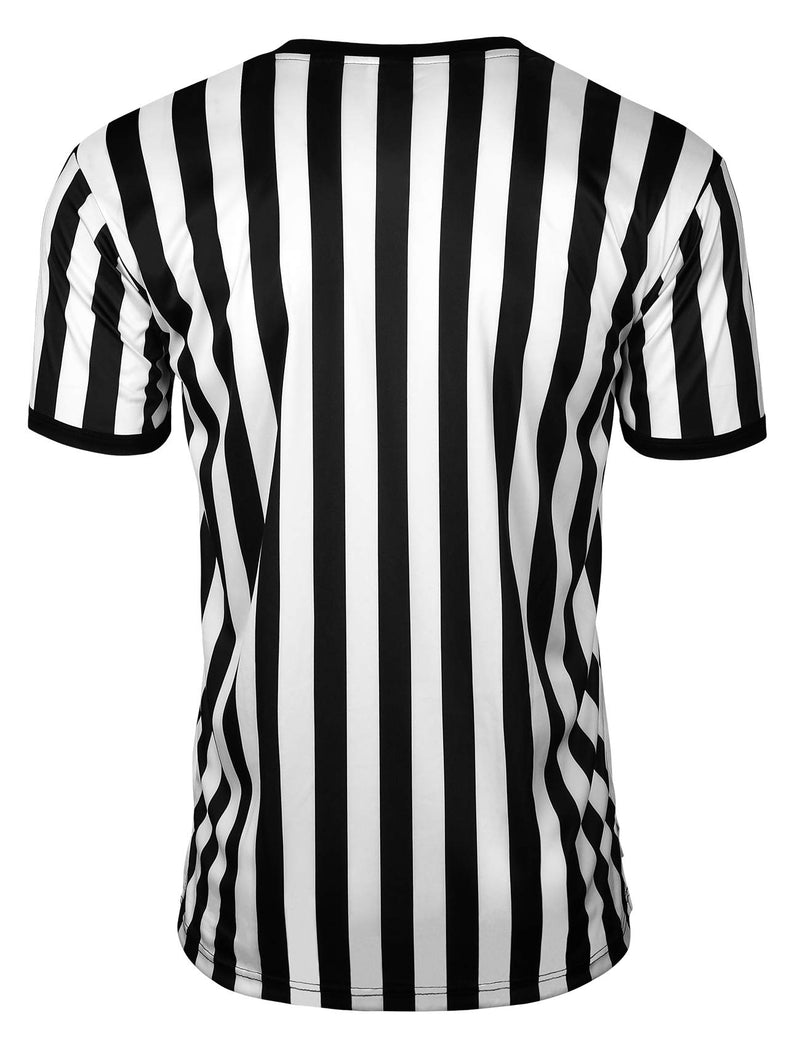 FitsT4 Men's Official Black & White Stripe Referee Shirt/Zipper Umpire Jerseys/Pro Ref Uniform for Soccer, Basketball & Football Black/White Stripe-V Neck Small - BeesActive Australia