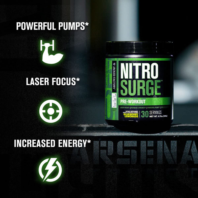 NITROSURGE Pre Workout Supplement - Endless Energy, Instant Strength Gains, Clear Focus, Intense Pumps - Nitric Oxide Booster & Preworkout Powder with Beta Alanine - 30 Servings, Cherry Limeade 30 Servings (Pack of 1) - BeesActive Australia
