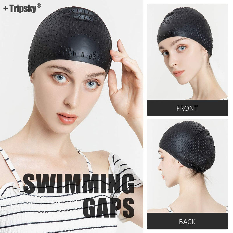 Tripsky Silicone Swim Cap,Comfortable Bathing Cap Ideal for Curly Short Medium Long Hair, Swimming Cap for Women and Men, Shower Caps Keep Hairstyle Unchanged black - BeesActive Australia