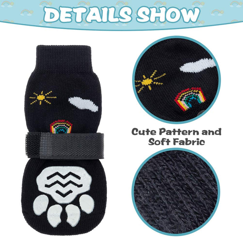 PUPTECK Double Sides Anti-Slip Dog Socks, 3 Pairs Soft Paw Protector with Adjustable Straps, Strong Traction Control for Indoor Hardwood Floors Large (Pack of 6) Black(Rainbow) - BeesActive Australia