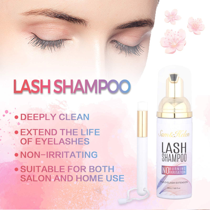 Sam&Helen Eyelash Shampoo Eyelash Extension Cleanser Lash Foam Cleanser With Brush, Paraben And Sulfate Free, Non-Irritating, Makeup Remover, For Professional Salon And Home Care Use, 3.38.oz 2pack - BeesActive Australia