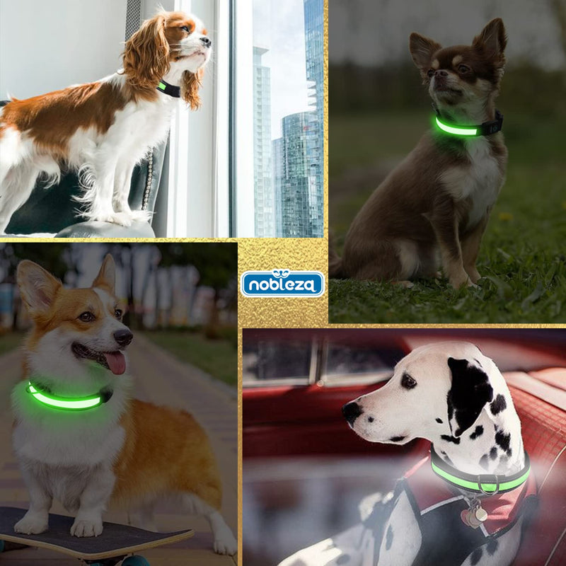 Light Up Dog Collars, Nobleza USB Rechargeable Waterproof Glow in The Dark Dog Collars for Night Safety with 3 Lighting Modes, Adjustable LED Glowing Dog Collars for Small, Medium and Large Dogs L (20-24"L) Green - BeesActive Australia