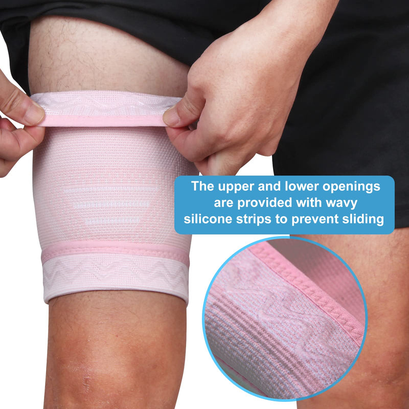 Thigh Support Elasticity for Women and Men Thigh Compression Sleeve 2 Pack Thigh Brace Breathable With Non Slip Silicone For Hamstrings, Muscle Strains, Bruises, Injury Recovery, Sports (Pink, XL) Pink - BeesActive Australia