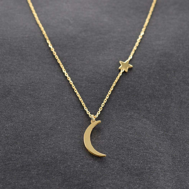 Jozape Simple Necklace Moon Pendant Necklace Star Necklace Jewelry Chain for Women and Girls (Gold) Gold - BeesActive Australia