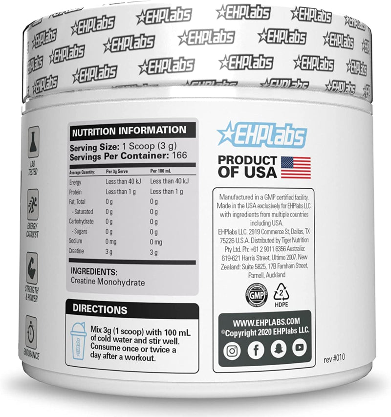 EHPlabs CREA-8 Creatine Monohydrate Powder - Creatine Powder for Building Lean Muscle Mass, Improves Strength & Power, Supports Brain Health - 100 Servings (500g) - BeesActive Australia