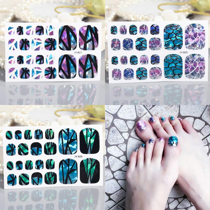 DANNEASY 16 Sheets Adhesive Toe Nail Wraps Decals Geometry Nail Art Polish Stickers Manicure Salon for Women with 1Pc Nail File + 1Pc Wood Cuticle Stick kit 1 - BeesActive Australia