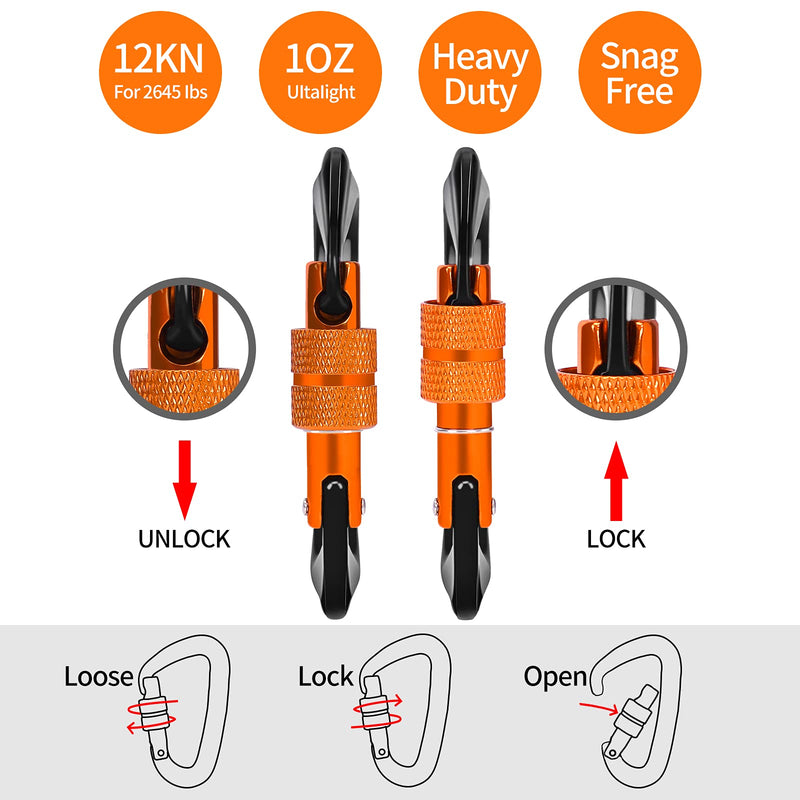 B-Mardi Locking Carabiner Clip Heavy Duty,3 Pack,12Kn (2697 lbs) Lightweight Caribeaners,Screwgate caribeener Clips for Hammock,Keychain,Camping,Dog Leash and Harness,Hiking & Utility A-Screwgate Locking,3 Pack Black/DarkOrange. - BeesActive Australia