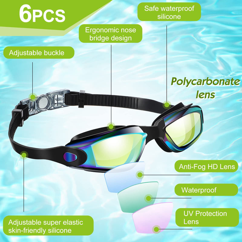 6 Pcs Swim Goggles Swimming Equipment Swimming Goggles Sport Swimming Goggles for Women Men Adult Youth Neon Color - BeesActive Australia