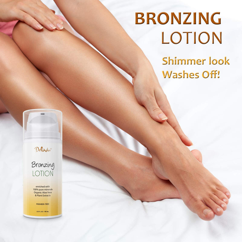 Body Shimmer Wash Off Bronzing Lotion, After Sun Lotion, Leg Makeup, Illuminating Body Moisturizer, Bronzing Lotion for Body and Face. Skincare by Deluvia - BeesActive Australia