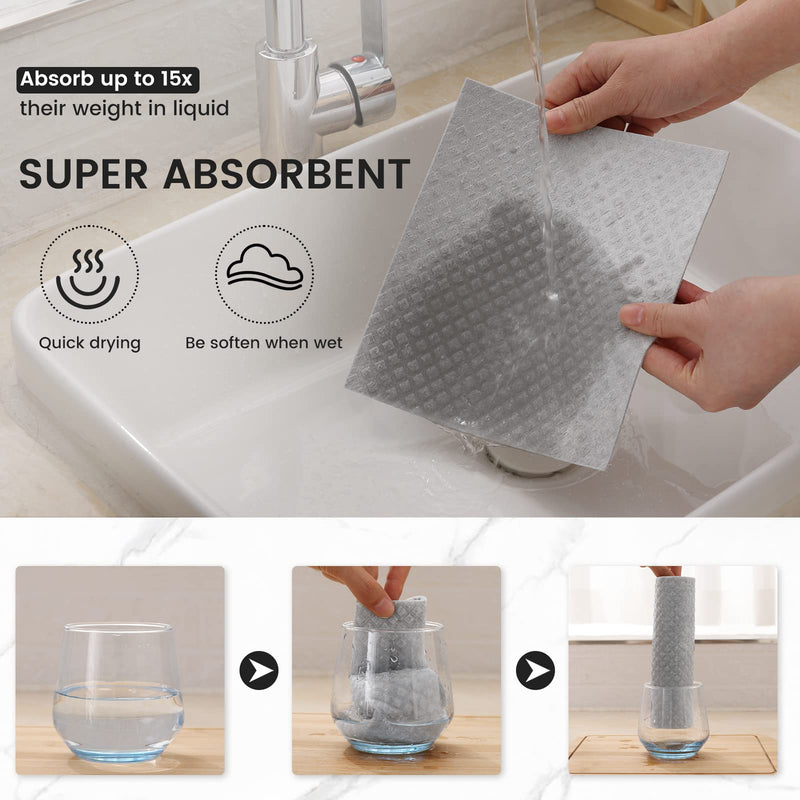Homaxy Swedish Dishcloths for Kitchen, 10 Pack Reusable and Eco-Friendly Cellulose Sponge Cloths Dish Towels, Absorbent and No Odor Paper Towels for Dishes ＆ Counters, Grey Pack of 10 - BeesActive Australia