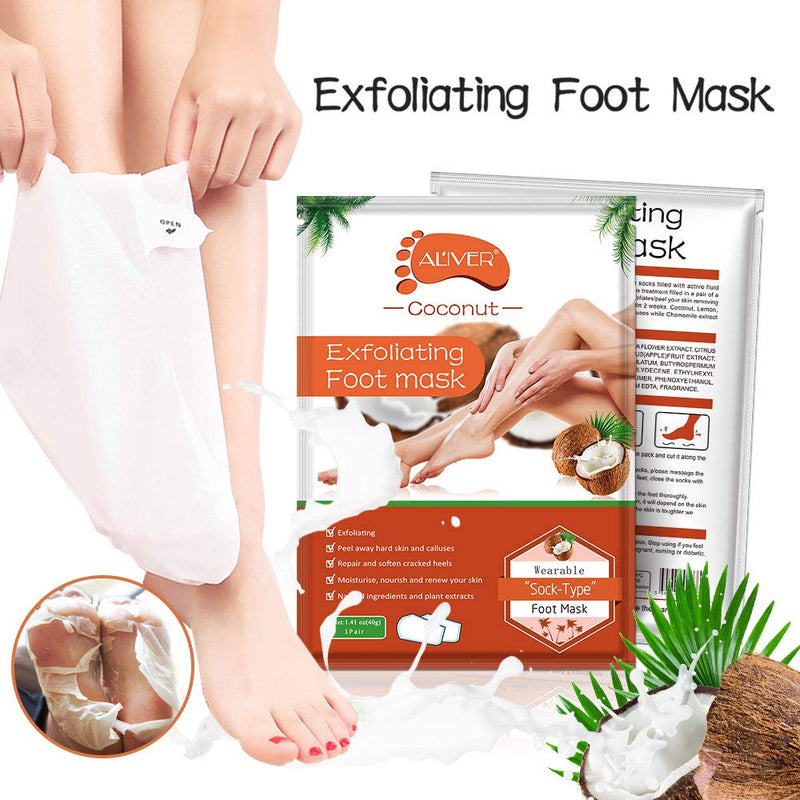 Coconut Feet Peel Mask 3PC,Exfoliating Foot Mask Baby Soft Smooth Touch Feet Peeling Booties Natural Foot Care Repair Rough Cracked Heels Moisturizing and Whitening Feet - BeesActive Australia