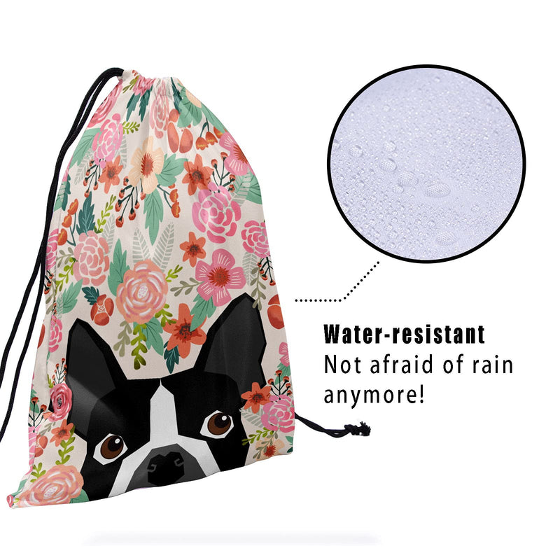 Gymnastics Grip Bag Floral Boston Terrier Drawstring Bag Sports Equipment Bag - BeesActive Australia