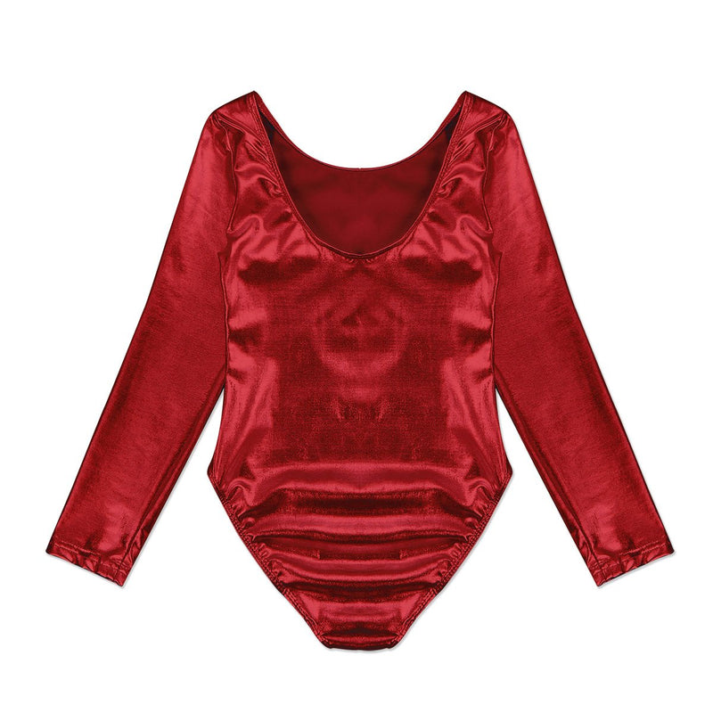 [AUSTRALIA] - Agoky Girls Metallic Leather Sleeveless Leotard Ballet Dance Gymnastics Jumpsuit 7-8 Red Long Sleeves 