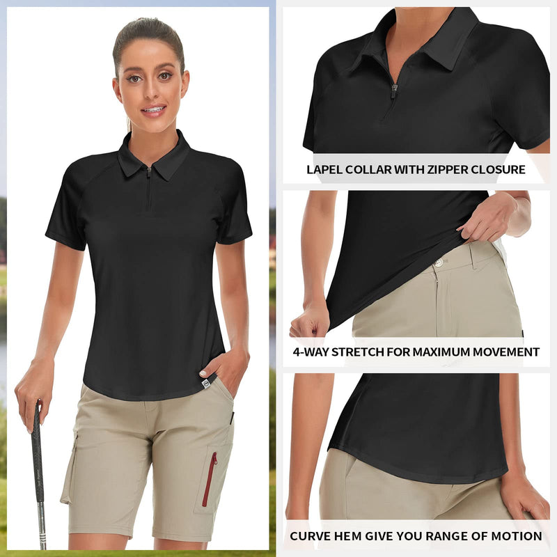 Soneven Women's Short Sleeve Golf Shirt Moisture Wicking Athletic Golf Polo Shirts Tennis Shirts Dry Fit Small Black - BeesActive Australia