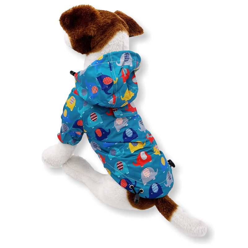 Dog Raincoat Hooded Leash Hole Waterproof Rain Coat Jacket Rainwear for Small Pet Cat Puppy XS: Length - 10" Teal Elephant - BeesActive Australia