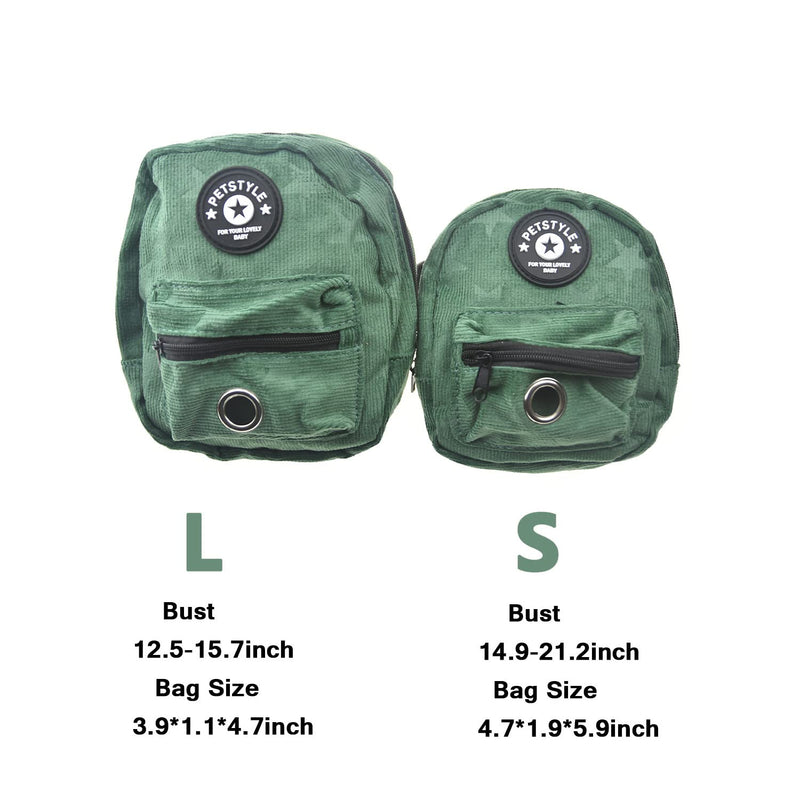 FLAdorepet Dog Backpack Harness with Leash, Dog Poop Bag Dispenser, Pet Self Carrier Adjustable Travel Hiking Walking Harness Backpack for Small Medium Dogs L(Fit:14-22lb) Green - BeesActive Australia