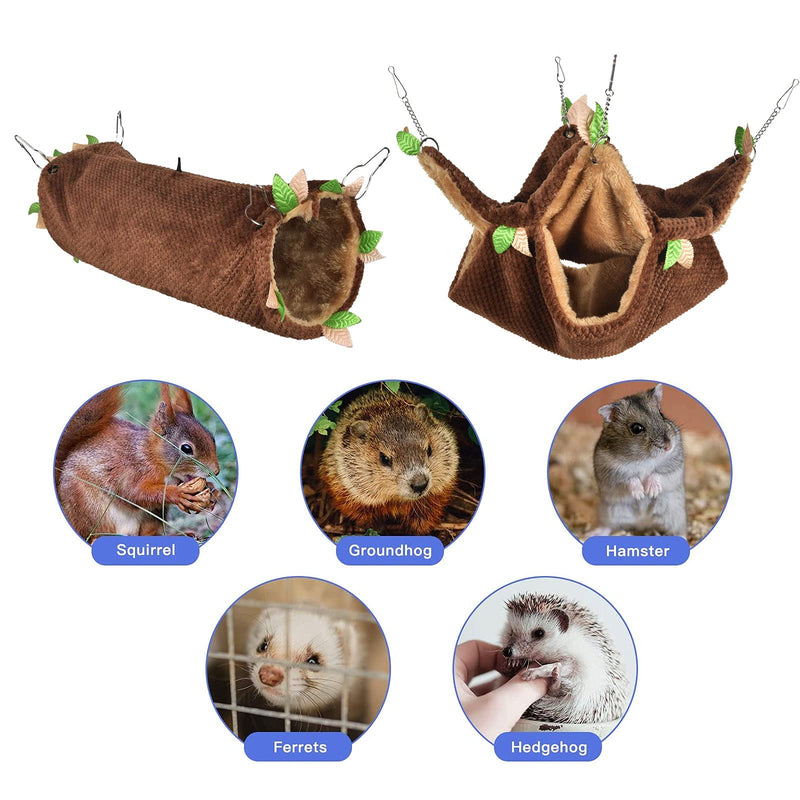 Petmolico 2 Pack Small Animal Hammocks, Warm Plush Hanging Tunnel & Double Tier Bunkbed Hammock Cage for Ferret Guinea Pig Chinchilla Squirrel Rat Hamster Hideout Sleeping Swing Hammock Brown - BeesActive Australia