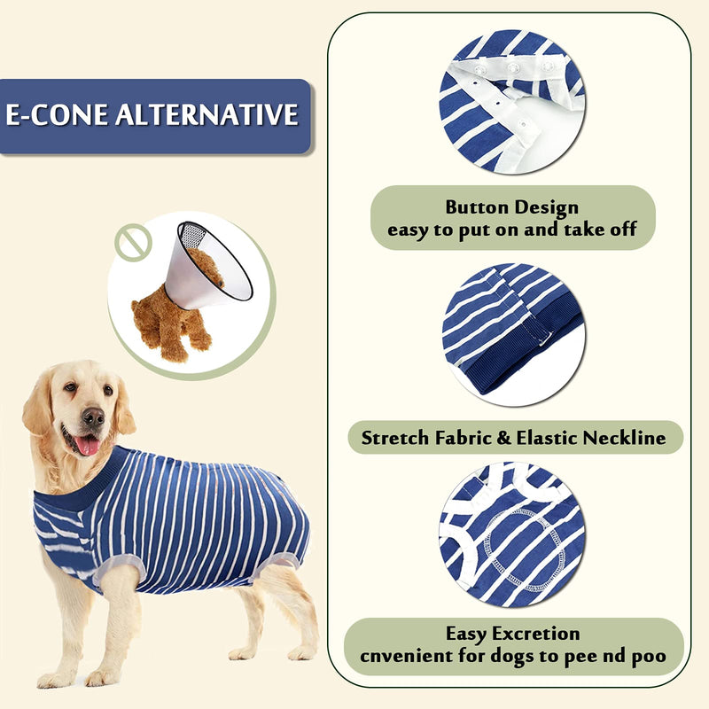 Hipet Dog Onesie Dog Surgery Recovery Suit for Male Female Surgical Suit for Spay and Neuter E-Collar & Cone Alternative Anti-Biting Lick Wound Medium Stripe Blue - BeesActive Australia