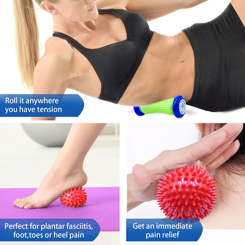 Foot Massage Roller Stick Wrists and Hard Spiky Ball Set for Plantar Fasciitis Recovery, Wrists and Forearms Exercise, Arm Pain, Trigger Point - Designed to Relieve Stress and Tight Muscles Relax - BeesActive Australia