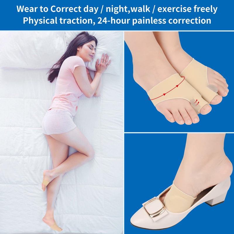 Bunion Corrector Big Toe Separator Bunion Splint Sleeve 1 Pair of Bunion Relief Sleeve with Silicone Bunion Pad Protector,Scientific Correction of Bunion Day and Night Wearable (Beige & Small) S Beige - BeesActive Australia