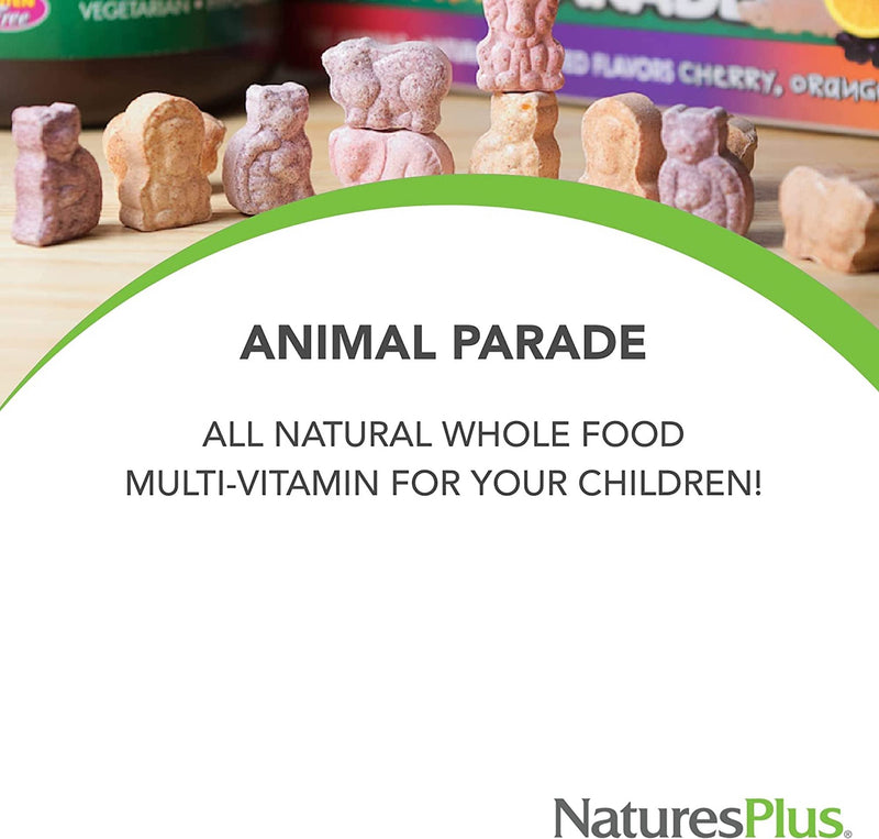 NaturesPlus Animal Parade Children�s Multivitamin - All Natural Fun Animal Shaped Tablets, Orange Flavour - Gluten Free, Vegan - 90 Chewable Tablets - BeesActive Australia