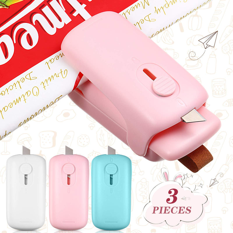 Zonon 3 Pieces Mini Bag Heat Sealer Machine Portable Handheld Bag Heat Sealer and Cutter 2 in 1 Chip Sealer for Plastic Bags Storage Snack Cookies Fresh, Battery Not Included Green, Pink, White - BeesActive Australia